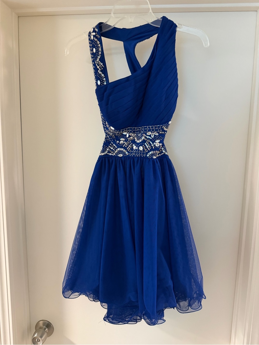 Royal Blue One-Shoulder Beaded Party Dress
